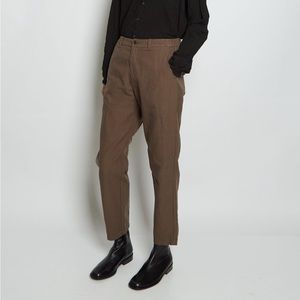 Pas De Calais Dark Khaki Straight Cotton Linen Trousers